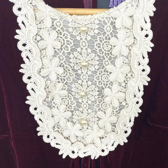 Anna Sui x Modcloth Burgundy and Cream Long Sleeve Dress - Picture 4 of 12